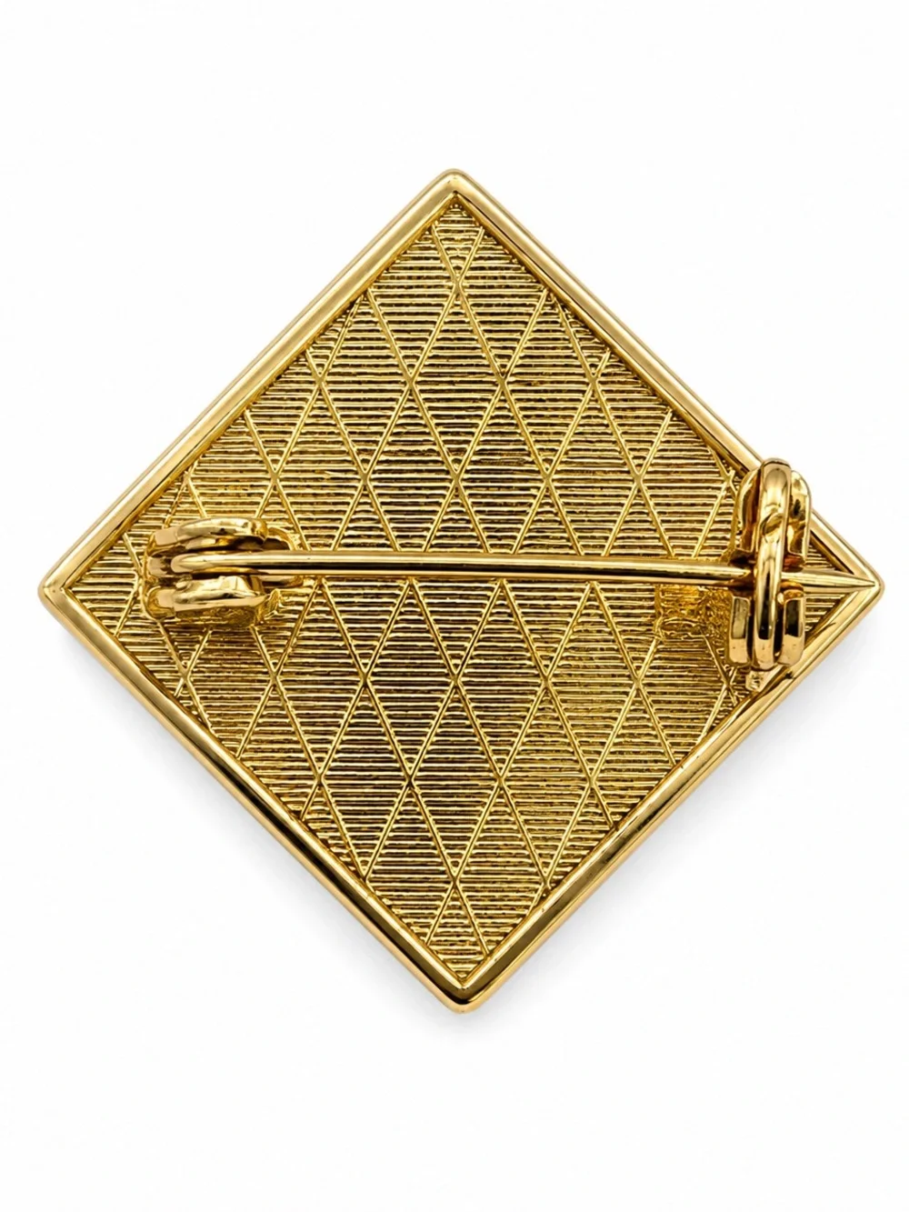 Vintage Spanish Damascene Square Bird Floral Brooch Lapel Pin Gold black
